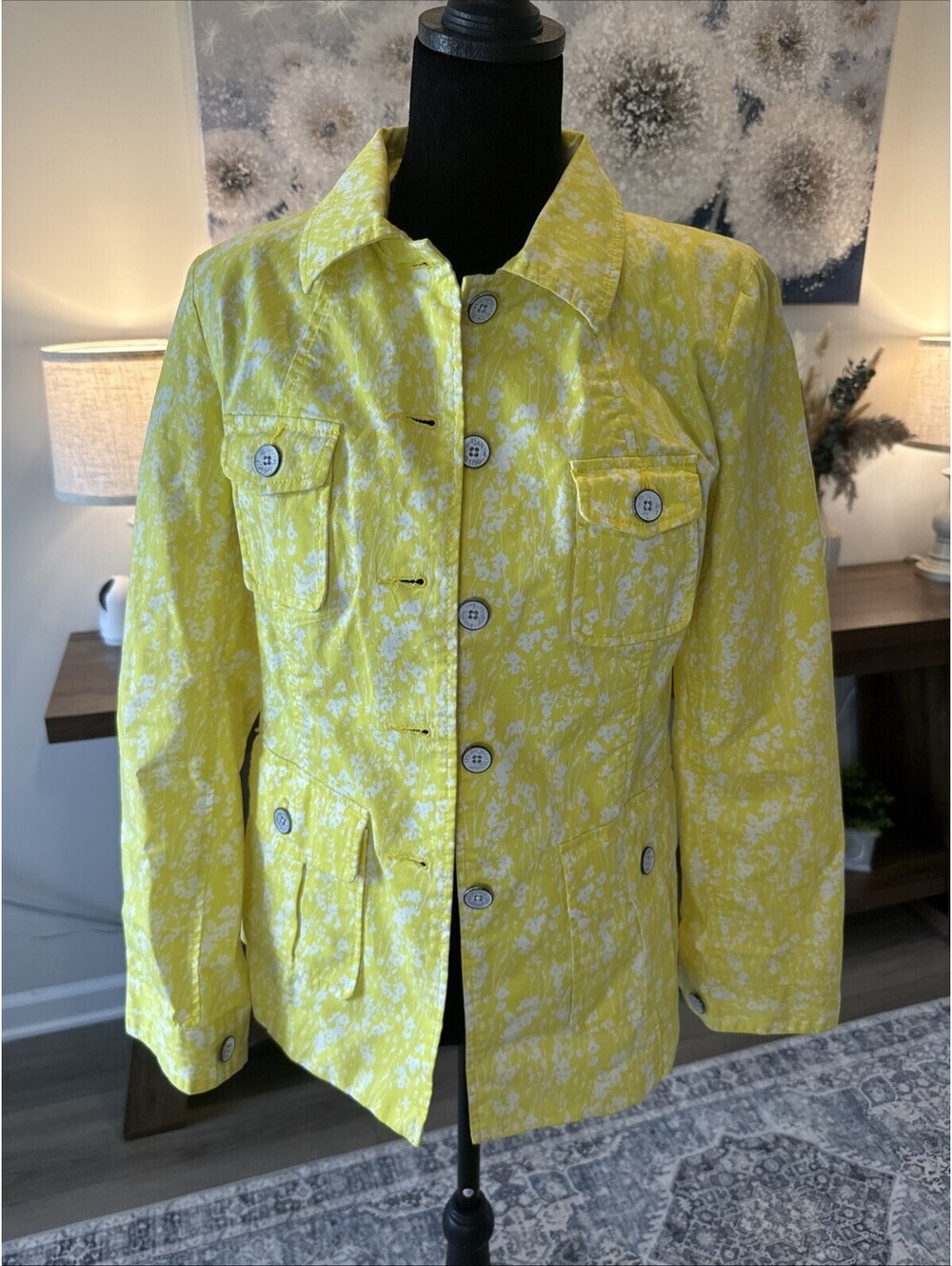 Cabi Yellow/White Jacket  Dressy Pockets Size XS